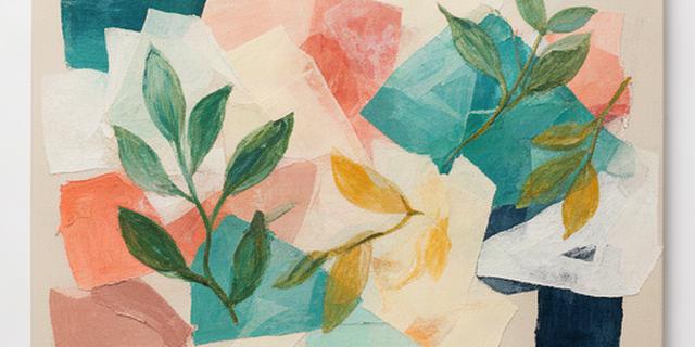 Parent and teen mixed media artwork combining paper shapes with painted botanical forms