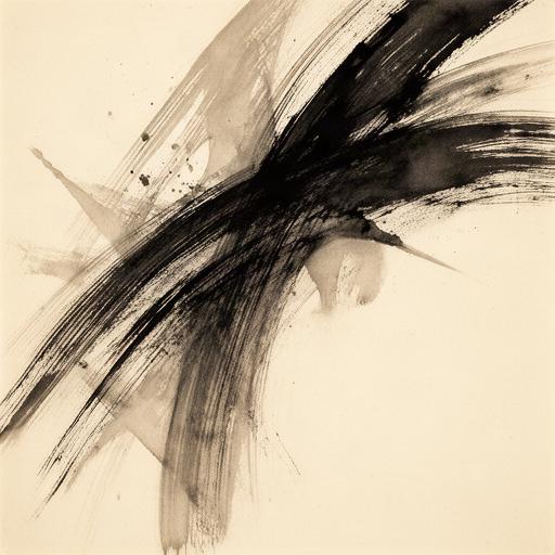 Expressive black ink study with sweeping brush lines on cream paper
